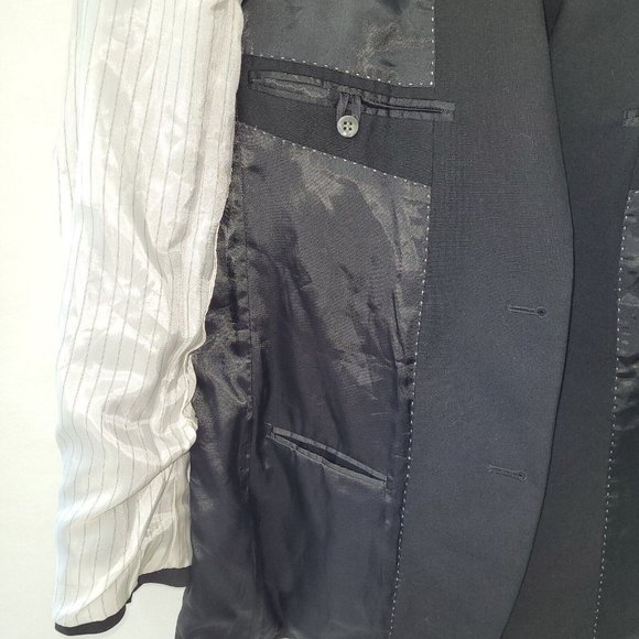 Kenneth Cole Mens Black Wool Blazer Size 40L Two Button Double Vent Back - Picture 10 of 16